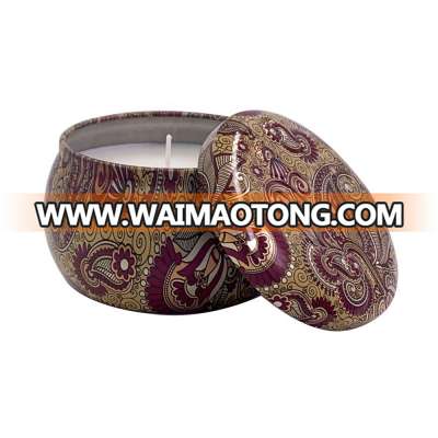 Ethnic style pastoral scented soy wax candle in colorful tin box for sale (TIN7050-1918)