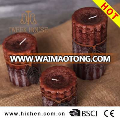 Beautiful design paraffin wax aromatic solid pillar shape art candle for wedding decoration